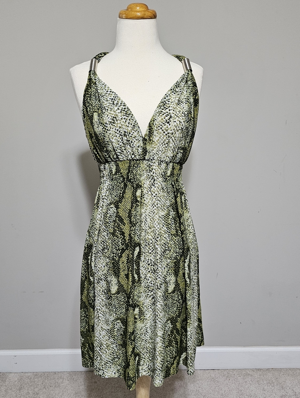 Y2K Green Snakeskin Halter Mini Dress Basix M Dont Miss Out